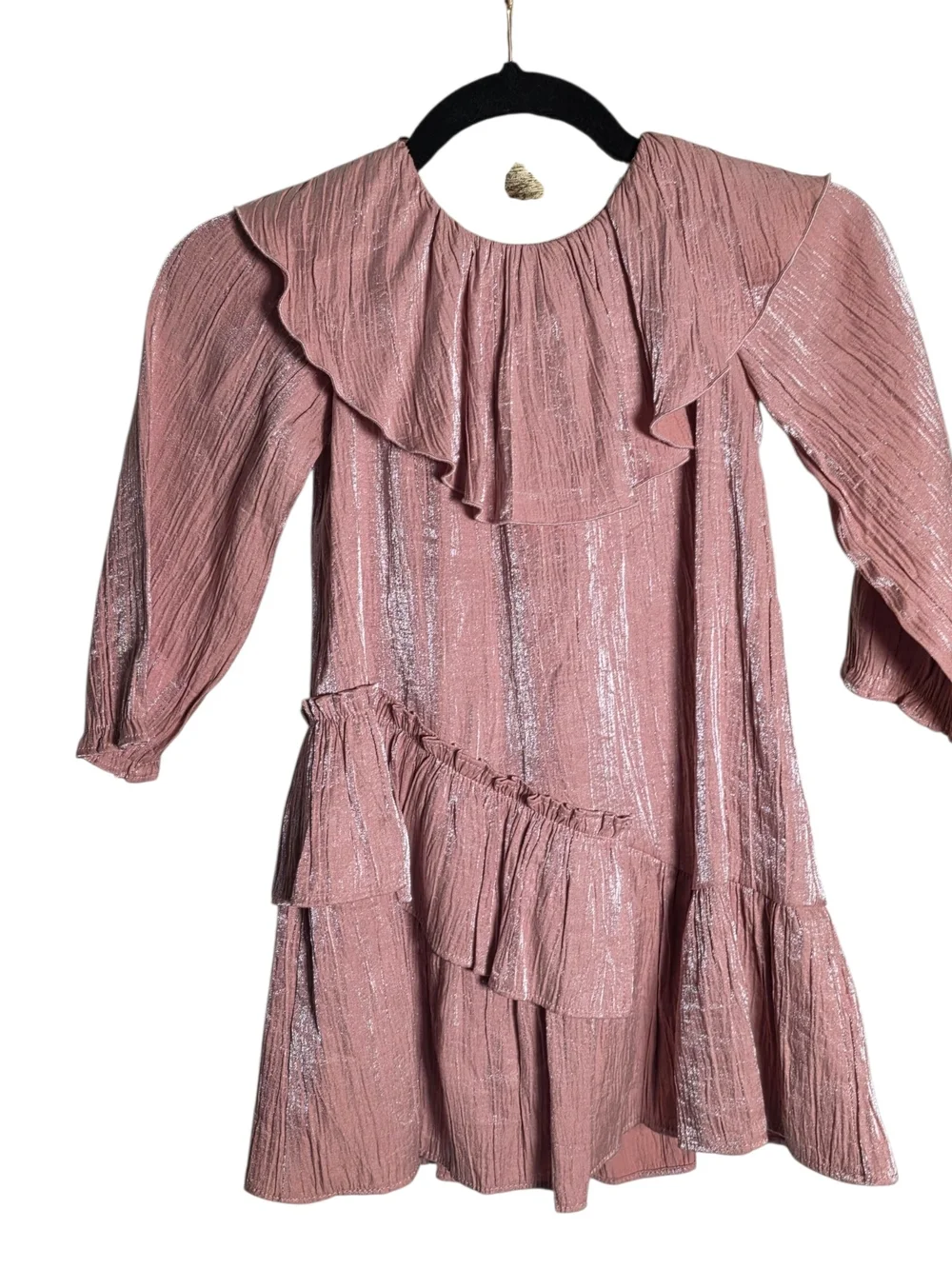 ZARA Girls Metallic Shimmer Ruffle Party Dress Dusty Pink Size 6